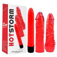 Красный классический вибратор с 2 насадкками Hers Dildo Kit