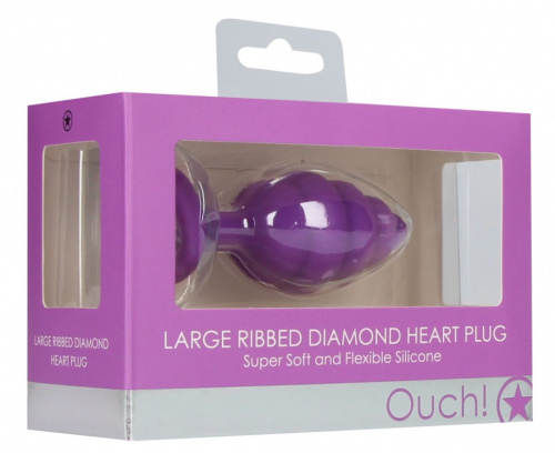 Анальная пробка Large Ribbed Diamond Heart Plug