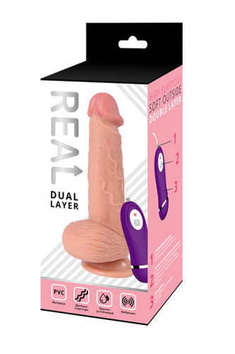 Реалистичный фаллоимитатор REAL Dual Layer с вибрацией и пультом управления
