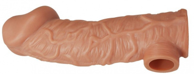 Телесная открытая насадка-реалистик с подхватом мошонки Nude Sleeve S - 10 см.