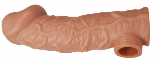 Телесная открытая насадка-реалистик с подхватом мошонки Nude Sleeve S - 10 см.