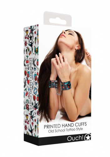 Наручники на цепочке Printed Hand Cuffs Old School Tattoo Style