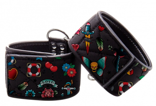 Наручники на цепочке Printed Hand Cuffs Old School Tattoo Style