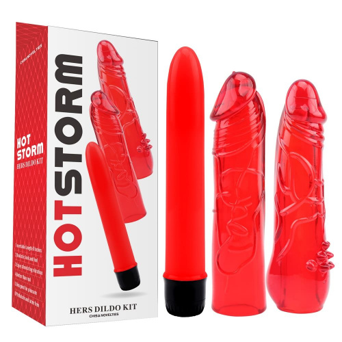 Красный классический вибратор с 2 насадкками Hers Dildo Kit